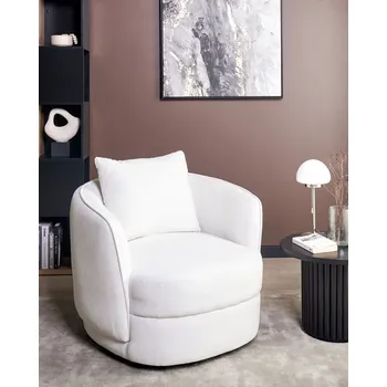 Křeslo Křeslo krémově bílé polyesterové čalounění otočné železná základna s polštářem odnímatelný potah kulaté opěradlo elegantní obývací pokoj Beliani