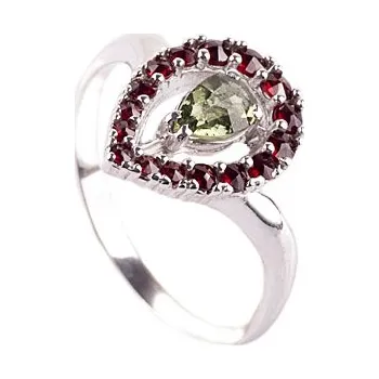 Prsten granát - stříbrný prsten - kapka (3046V) Velikost: 56, povrchová úprava: zlacené