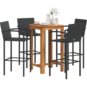 5dílný zahradní barový set černý masivní akácie a polyratan Černý3295276