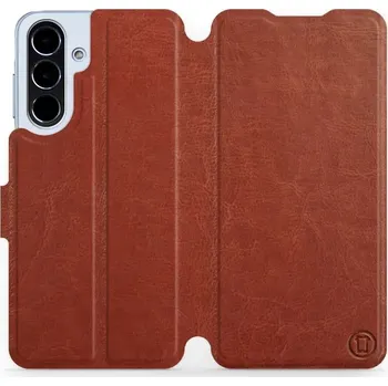 Pouzdro na mobilní telefon Flipové pouzdro Mobiwear - Samsung Galaxy A56 5G - Hnědé a šedé (Knížkové flip pouzdro, obal, kryt na mobil Samsung Galaxy A56 5G - Hnědé a šedé, materiál Umělá kůže + TPU - ochrana 360°, stojánek, silikonová vanička, magnetické zavírání)