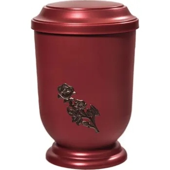 Smuteční dekorace Pohřební Plastová urna na popel, oválné prohlé víčko, červená, bez štítku, hnědá růže