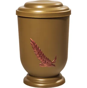 Smuteční dekorace Pohřební Plastová urna na popel, oválné oblé víčko, zlatá, bez štítku, snítka