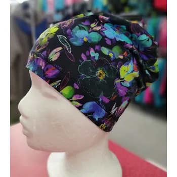 Čepice Fantom Bavlněná SLABÁ čepice s potiskem - černá s květy velikost: 50