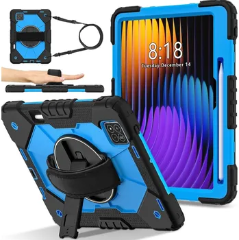 Pouzdro na tablet Strap odolný kryt s držákem na ruku a ramenním popruhem na Xiaomi Pad 7/7 Pro - černý/modrý