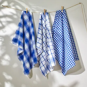 Utěrka Blancheporte Sada 3 kuchyňských utěrek s potiskem kostky, barvená vlákna, modré modrá
