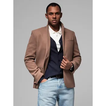 Pánské sako s ozdobnými knoflíky na manžetách - světle hnědé V2 OM-BLZB-0118 - L