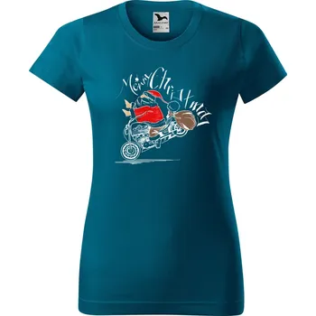 Dámské tričko Dámské tričko Santa na motorce Barva trička: Petrolejová - 93, Velikost: L
