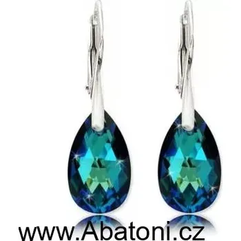 Náušnice Swarovski Elements Pear krystal 16mm - Stříbrné náušnice visací modrá slza, kapky 31215.5 Bermuda Blue (modrá, mořská, duhová, měňavá)