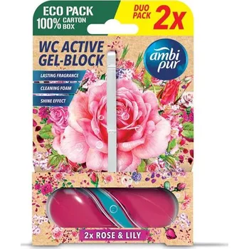 WC čistič Ambipur WC Active gel-blok ruže a lilia 2x45g