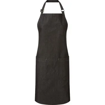 Kuchyňská zástěra Premier Workwear Fairtrade organická keprová ástěra s laclem a dvěmi kapsami Barva: Černá, Velikost: 80 x 72 cm PW113