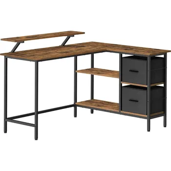 Psací stůl Rohový psací stůl Vasagle Very hnědo-černý