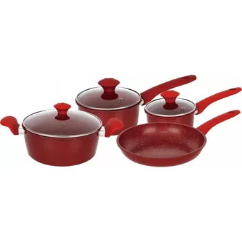 Sada nádobí Herzberg Sada 7 kusů litinového nádobí potaženého mramorem - Červená