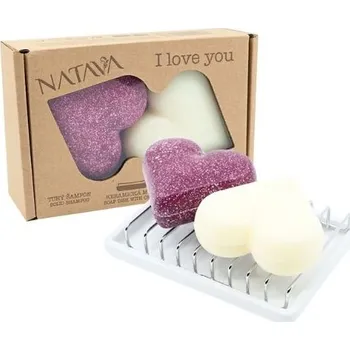 Šampon Dárková kazeta Srdce - tuhý šampon + balzám + mýdlenka Natava