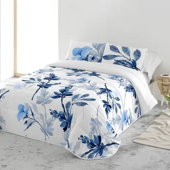 Napínací potah Blancheporte Prošívaný přehoz na postel s potiskem Chrpy bílá přehoz 180x250 cm