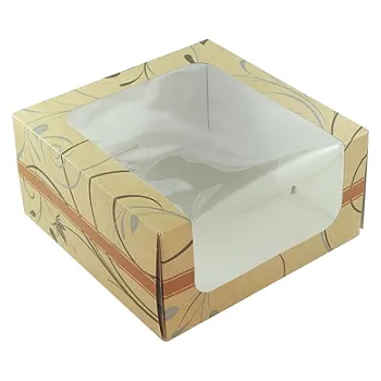 Jednorázové nádobí Dortová krabice okýnko hnědá 22 × 22 × 11 cm