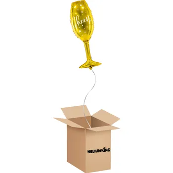 Party nádobí HeliumKing Balónový box - Pohár so šampanským (zlatý)