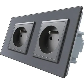 Elektrická zásuvka WELAIK Zásuvka skleněná dvojnásobná tmavě šedá