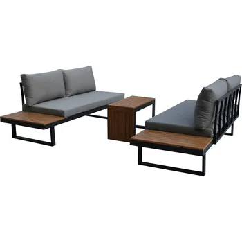 Zahradní sestava Set zahradního nábytku Autronic Zahradní set šedý textilen, hliník, šedá barva, polywood světle hnědá barva (AZS-G1924 GREY)