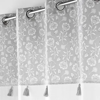 Závěs Blancheporte Závěs s potiskem květin a střapečky šedá