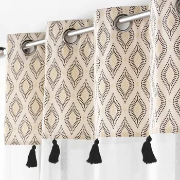 Záclona Blancheporte Záclona s kontrastní horní částí s metalickým etno vzorem bílá/přírodní