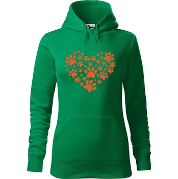 Pánská mikina Dámská mikina Psí tlapky srdce Velikost (žena): XS, Vyberte barvu: Středně zelená