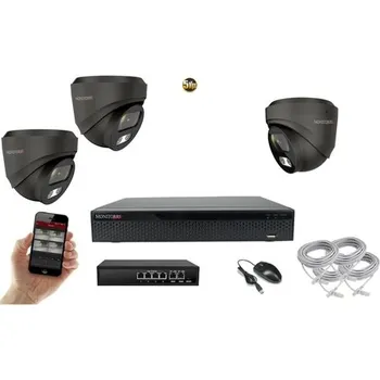Kompletní kamerový systém MS AI Hybrid light IP 3 kamerový set se switchem 5 Mpix GDome (6142K3B) (Monitorrs Security)