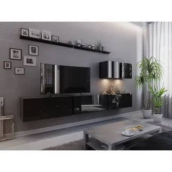 Obývací stěna MOB Darriot (černá + černý lesk)