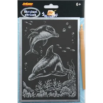 omalovánky Škrabací obrázek, stříbrný, DELFÍNI, A5, 1 bal.