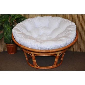 Křeslo Axin Trading s.r.o. Ratanový papasan 100 cm koňak polstr bílý
