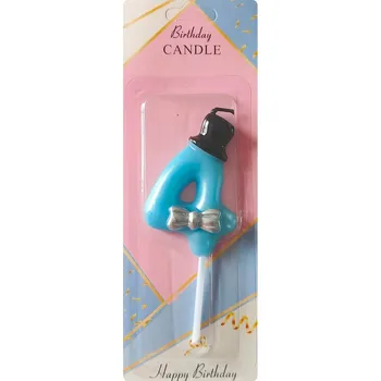 Dortová svíčka Modrá svíčka 4 Číslice Elegantní klobouk narozeninové svíčky