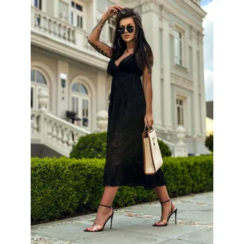 Dámské šaty Krajkové maxi šaty s tenkými ramínky - DLR115 černá - L