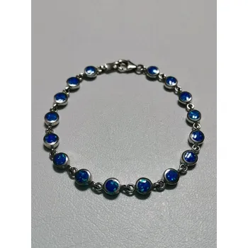 Náramek Stříbrný náramek s modrozeleným opálem, rhodiovaný