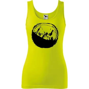 Dámské oblečení Dámské tílko s potiskem Hory a kolo Velikost: 2XL, Barva: Limetková