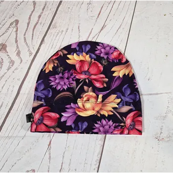 Kojenecká čepice Yháček Rostoucí čepička Yháček, Květy na tmavém podkladu Velikost:: L