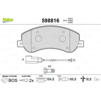 Brzdová destička Sada brzdových destiček, kotoučová brzda VALEO 598816