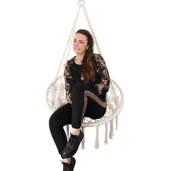 Zahradní houpačka OPELOVANÁ HOUPACÍ SÍŤKA ZÁVĚSNÉ KŘESLO ČAPÍ HNÍZDO 80x60CM BÍLÁ NOVÝ STYL