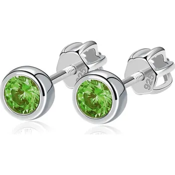 Náušnice Stříbrné náušnice, zelené zirkony 4 mm