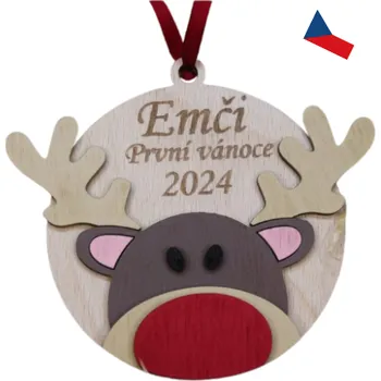 Vánoční dekorace JH WoodArt Dřevěný vánoční ornament – První Vánoce s motivem soba 1 ks (Vzpomínka na první Vánoce)