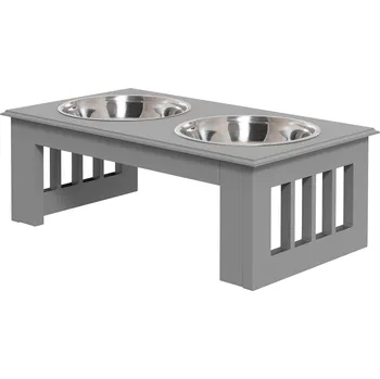 Miska pro psa PAWHUT Stolek pro psy se 2 miskami 0,9 l 44 x 15 x 24 cm šedá