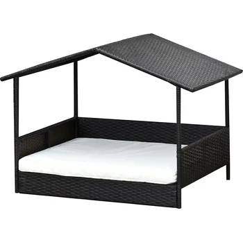 Bouda pro psa PAWHUT Ratanový přístřešek pro psy s polštářem 98 x 73 x 69 cm hnědá