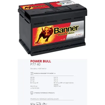 Autobaterie Autobaterie banner 77ah/700a power bull professional / 278x175x190/ p7740_A, , ,