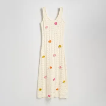 Dámské šaty Reserved - Šaty s květinovou aplikací - bílá - 923FB-00X - 923FB-00X-M