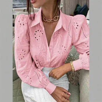 Dámská halenka Prolamovaná halenka s dlouhými rukávy Barva: Růžová, Velikost: S