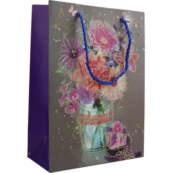 Dárková krabička Pro Háčkování Dárková taška s glitry 18x24X8,5 cm květy