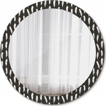Zrcadlo Zrcadlo kulaté na zeď Černo-bílé peří 90 cm