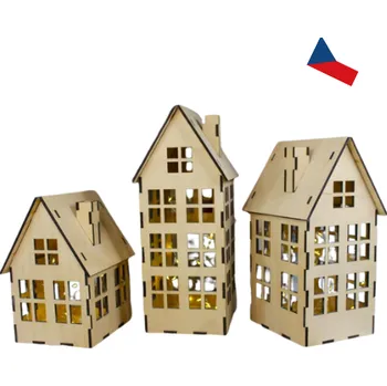 Vánoční dekorace JH WoodArt Dřevěný domeček sada - Lucerna 3 ks (Vánoční atmosféra v minimalistickém stylu!)
