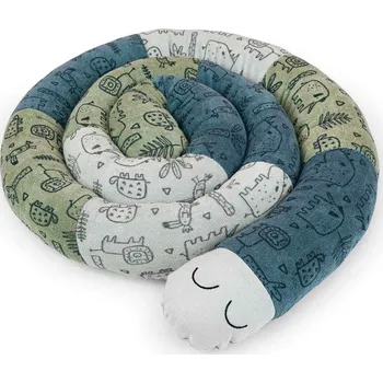 Příslušenství pro dětskou postel a kolébku LIEBES VON PRIEBES Clausi Válec do postýlky Patch Safari Frottee Olive/Jeans/Grey