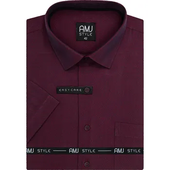 Pánská košile Pánská košile AMJ, tmavě vínová s vytkávaným síťovaným vzorem, VKSR1457, krátký rukáv, slim-fit, vel. 41