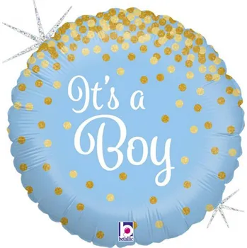 Balónek GRABO Balónek nafukovací modrý Je to kluk! 46cm fóliový se zlatými konfetami