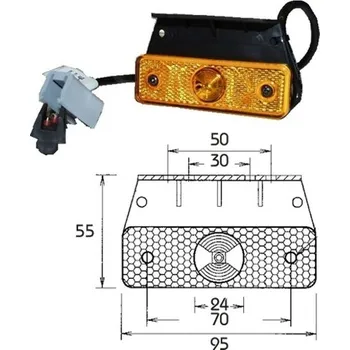 Přídavný světlomet Svítilna poziční boční flatpoint 24v/1,3w 95x55x74,3 led oranžová/držák,konekt. kabel 0,5m 31221401_A, , ,